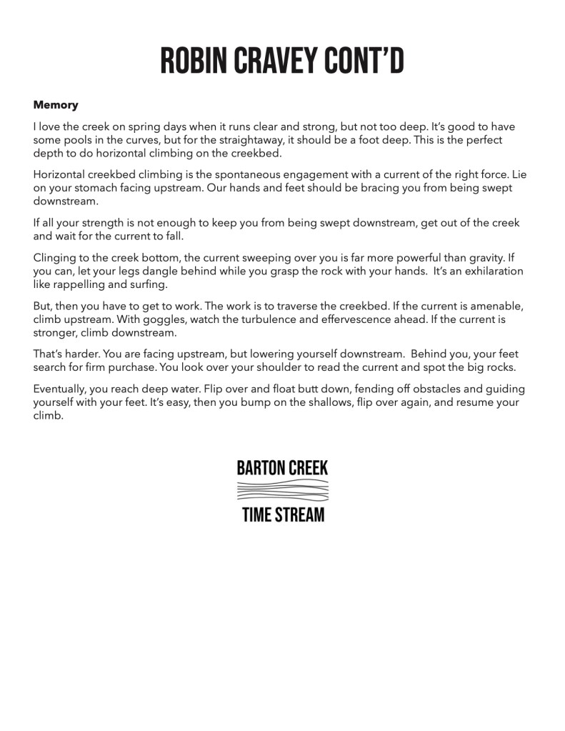 How to to clamber along the creekbed during strong creek flow.