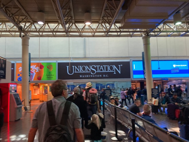Passengers file through the concourse at Union Station Washington DC.