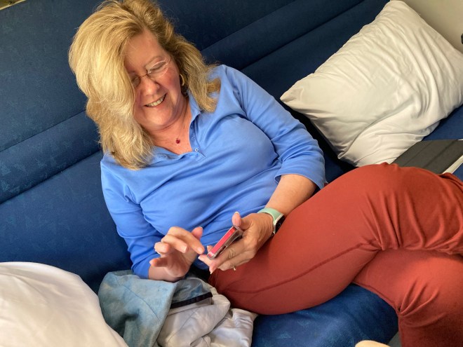 Relaxing in the cabin.