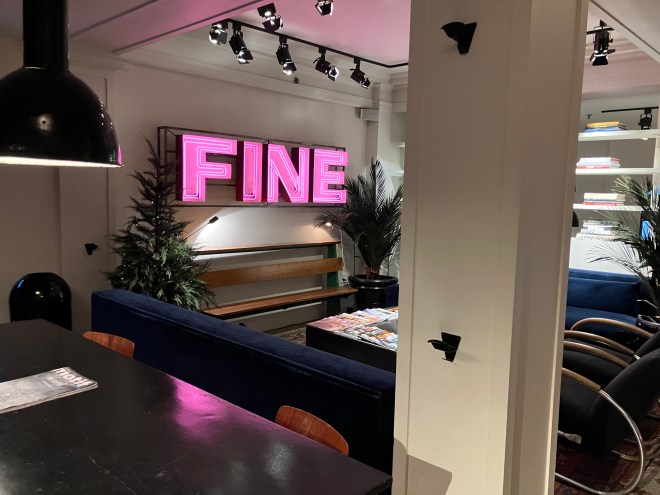 Gloomy lobby with neon